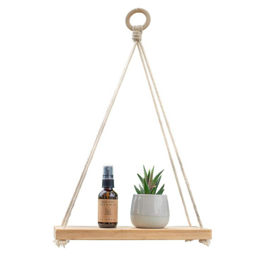 12 Inches Pure Bamboo Hanging Plant Shelf Indoor Swing Rope Floating Shelf